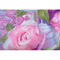 Постельное белье, комплект евро размер фиолетовый с розовыми цветами 3D