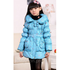 Пуховик для девочки куртка зимняя на натуральном пуху голубой размер 128