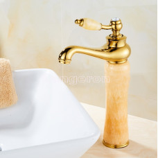 Смеситель бежевый кран золотой цвет ретро для ванной нефрит античный винтажный 30см ручка с нефритом