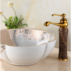Смеситель коричневый кран золотой цвет ретро для ванной нефрит античный винтажный 30см