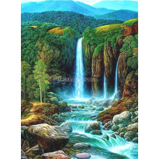 Картина круглыми камнями Водопад пейзаж 24*34