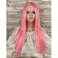 Парик розовый длинный прямой без челки женский для женщин 70см из искусственных волос