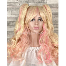Парик блонд с розовым с двумя хвостами Лолита 65см длинный волнистый женский искусственный