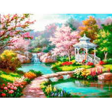 Картина для выкладывания круглыми камнями Беседка в парке 53*63 см Diamond painting Алмазная вышивка алмазами
