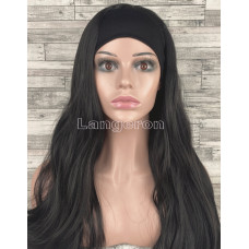 Парик женский ровный с повязкой резинкой черный длинный 70см из искусственных волос
