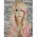 Парик блонд волнистый 70см двухцветный блонд с розовым с косой челкой