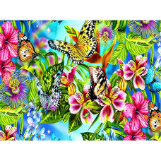 Картина для выкладывания квадратными камнями Бабочки на цветах 30*40см