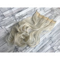 Волосы на заколках на одной ленте блонд платиновый №60  волнистые