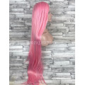 Парик розовый длинный прямой ровный без челки с пробором женский для женщин 100см из искусственных волос