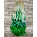 Парик разноцветный 70см с косой челкой волнистый двухцветный блонд зеленый
