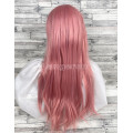 Парик розовый длинный прямой без челки женский для женщин 70см из искусственных волос